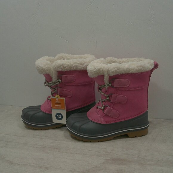 Cat & Jack Perfectly Pink & Gray Lace up Fur lined Snow Winter Boots Size 13 - Picture 8 of 10